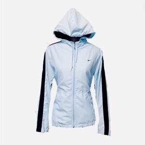 Nike Robins Egg Blue Lightweight Track Windbreaker Hood Zip Up Coat Size L